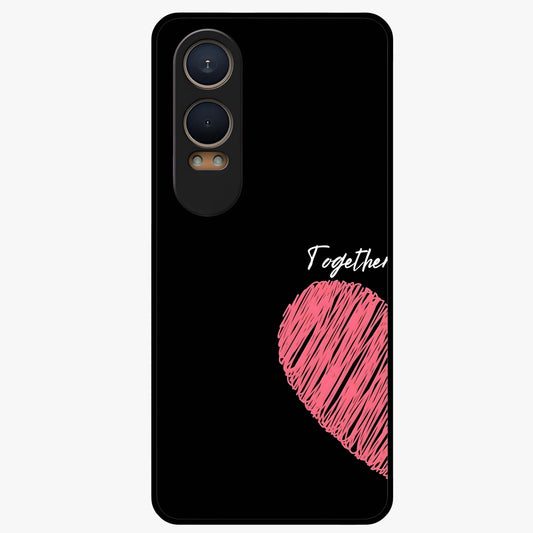 Love Forever Together Left Glass Case for 1+Nord Ce 4 Lite romantic front view featuring couple themed artwork