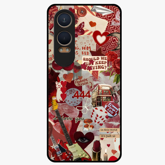 Lover’S Red Chaos Glass Case for 1+Nord Ce 4 Lite bold front view featuring intense red artistic artwork