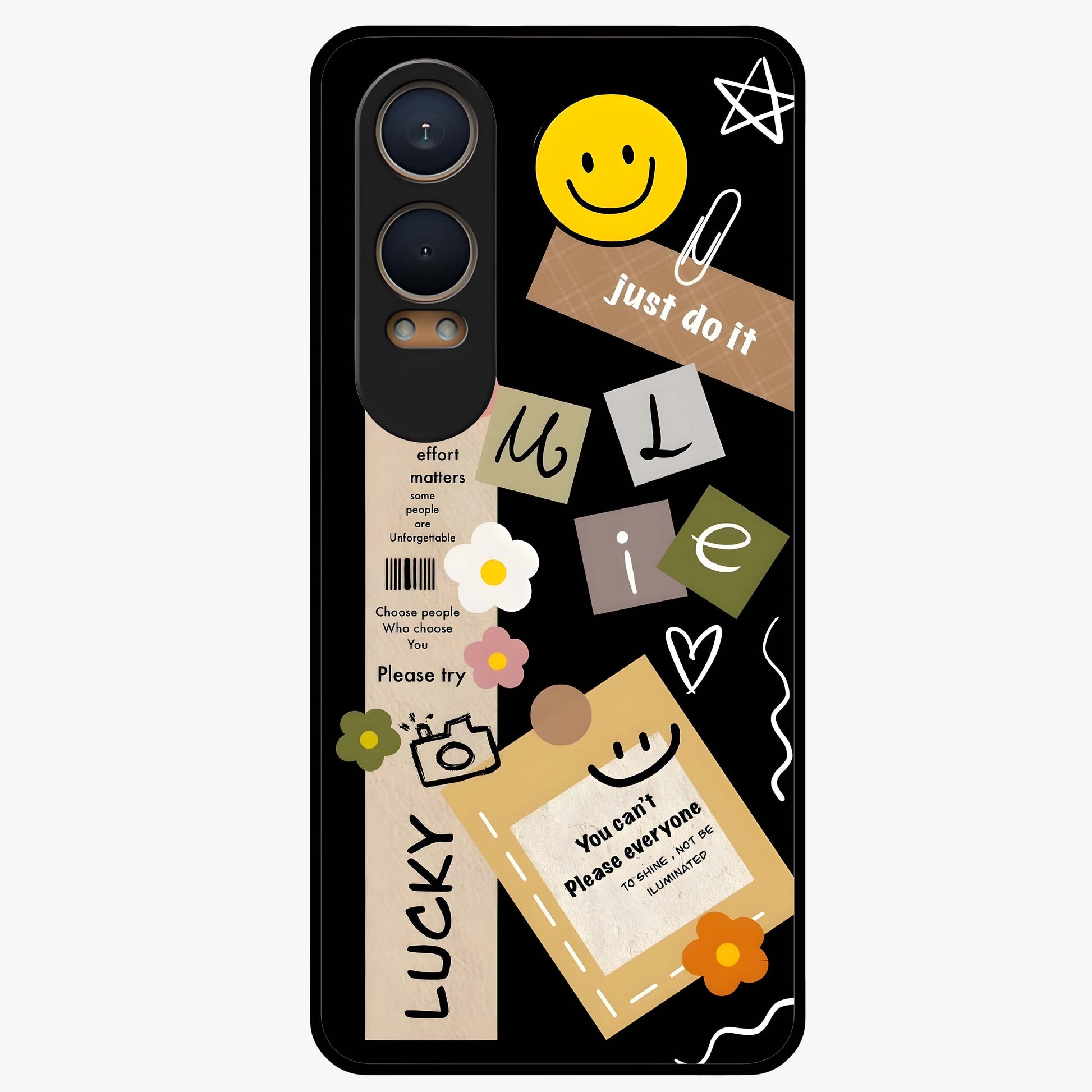 Lucky Aesthetic Collage Case Glass Case for 1+Nord CE 4 Lite vibrant front view featuring layered aesthetic collage artwork