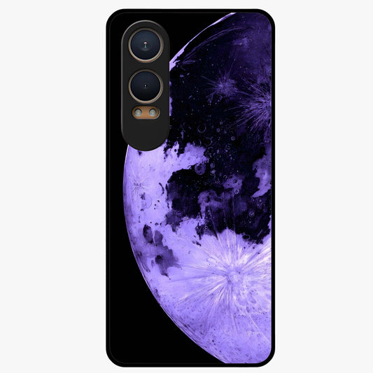 Lunar Glow in Violet Glass Case for 1+Nord Ce 4 Lite dreamy front view featuring glowing moon artwork in violet tones