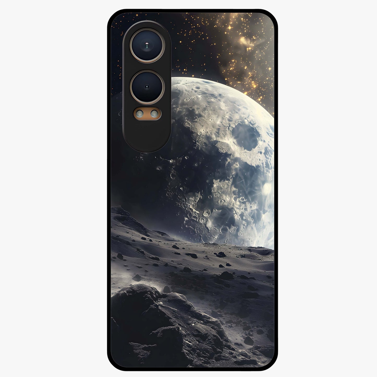 Lunar Horizon Glow Glass Case for 1+Nord CE 4 Lite serene front view featuring moonlit horizon artwork