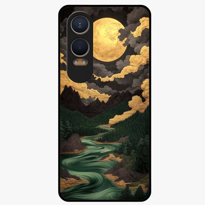 Lunar Silk Garden Glass Case for 1+Nord CE 4 Lite elegant front view featuring floral artwork with soft lunar tones
