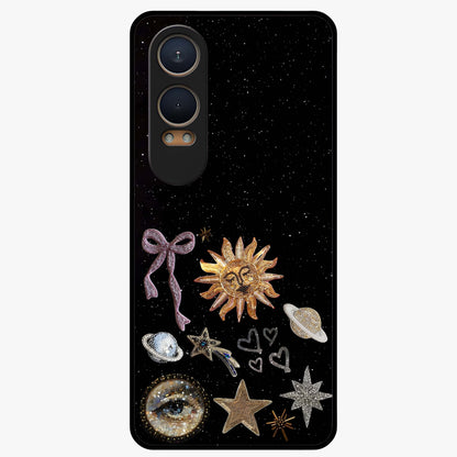 Magical Jewelry Vibe Glass Case for 1+Nord CE 4 Lite glamorous front view featuring jewel inspired artistic artwork