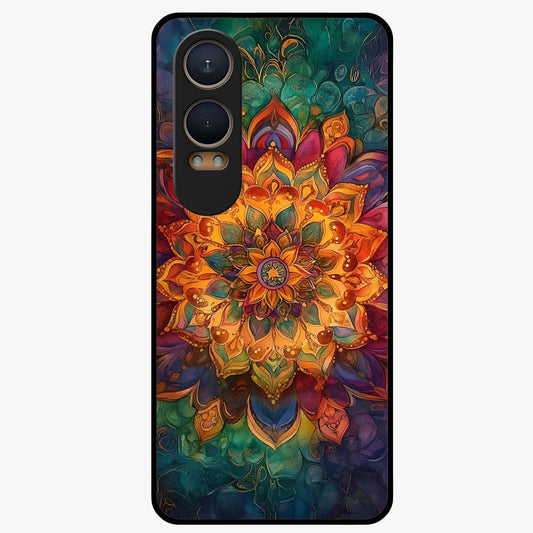 Mandala Vibrants Glass Case for 1+Nord Ce 4 Lite artistic front view featuring colorful mandala pattern artwork