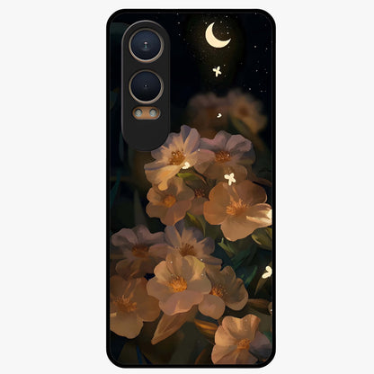 Midnight Bloom Trail Glass Case for 1+Nord CE 4 Lite artistic front view featuring flowing floral trail artwork in dark tones