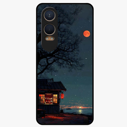 Midnight Lantern Glow Glass Case for 1+Nord CE 4 Lite serene front view featuring glowing lantern artwork under night sky