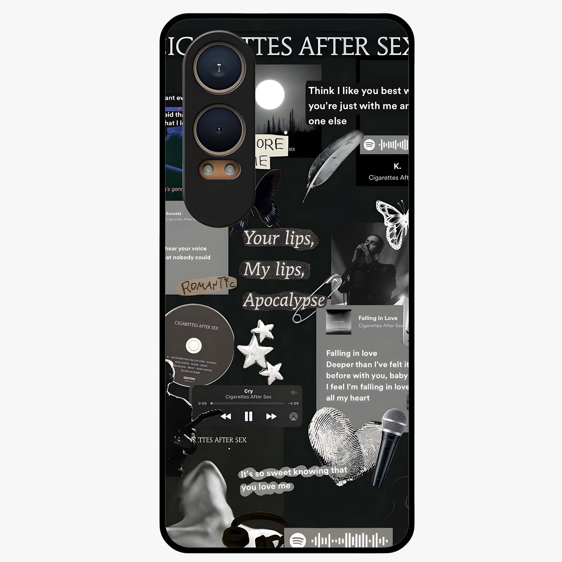 Midnight Love Echo Glass Case for 1+Nord CE 4 Lite romantic front view featuring subtle love inspired artwork in dark tones