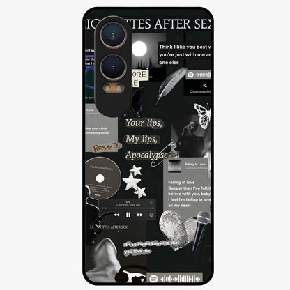 Midnight Love Echo Glass Case for 1+Nord CE 4 Lite romantic front view featuring subtle love inspired artwork in dark tones