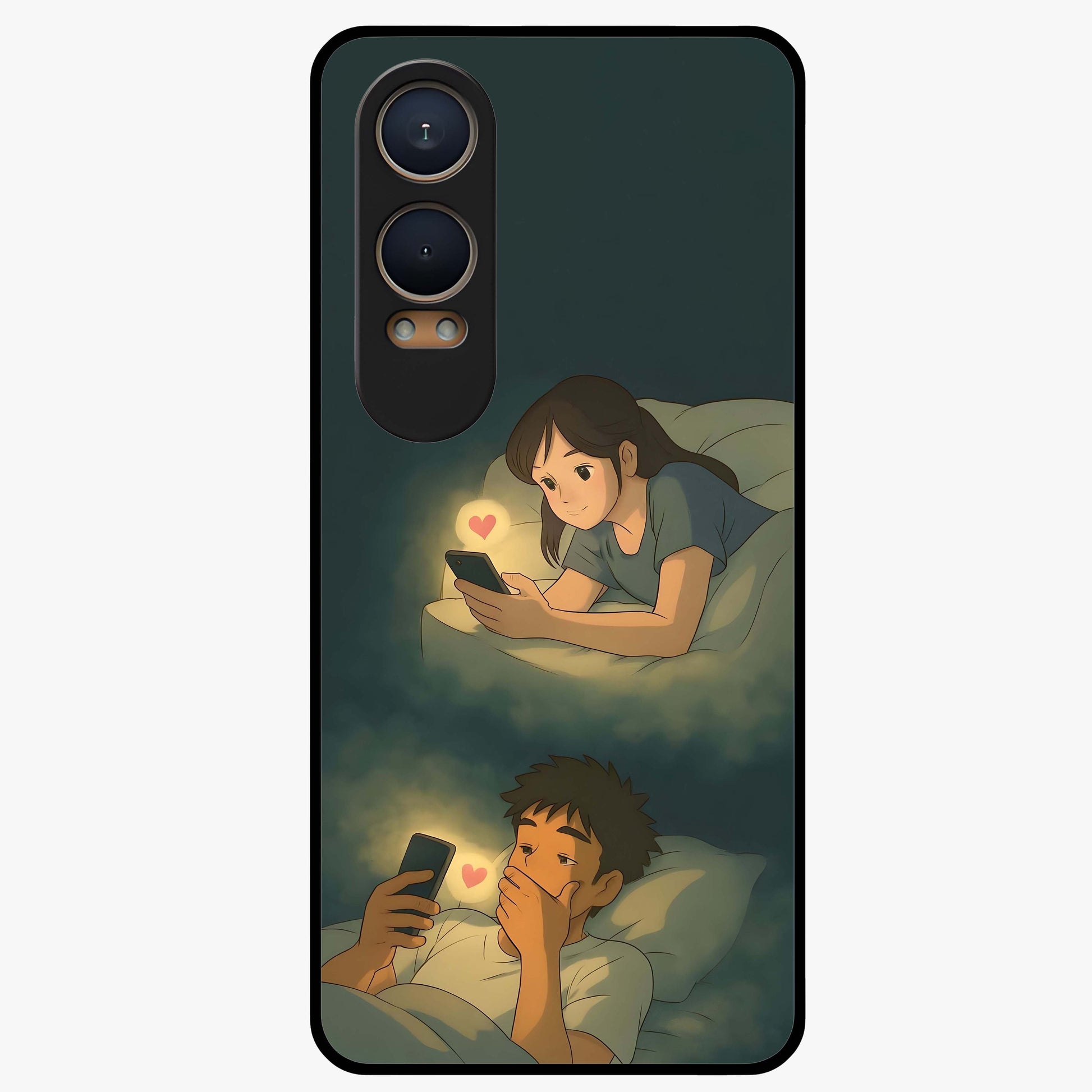 Midnight Love Glass Case for 1+Nord CE 4 Lite romantic front view featuring subtle love inspired artwork in dark tones