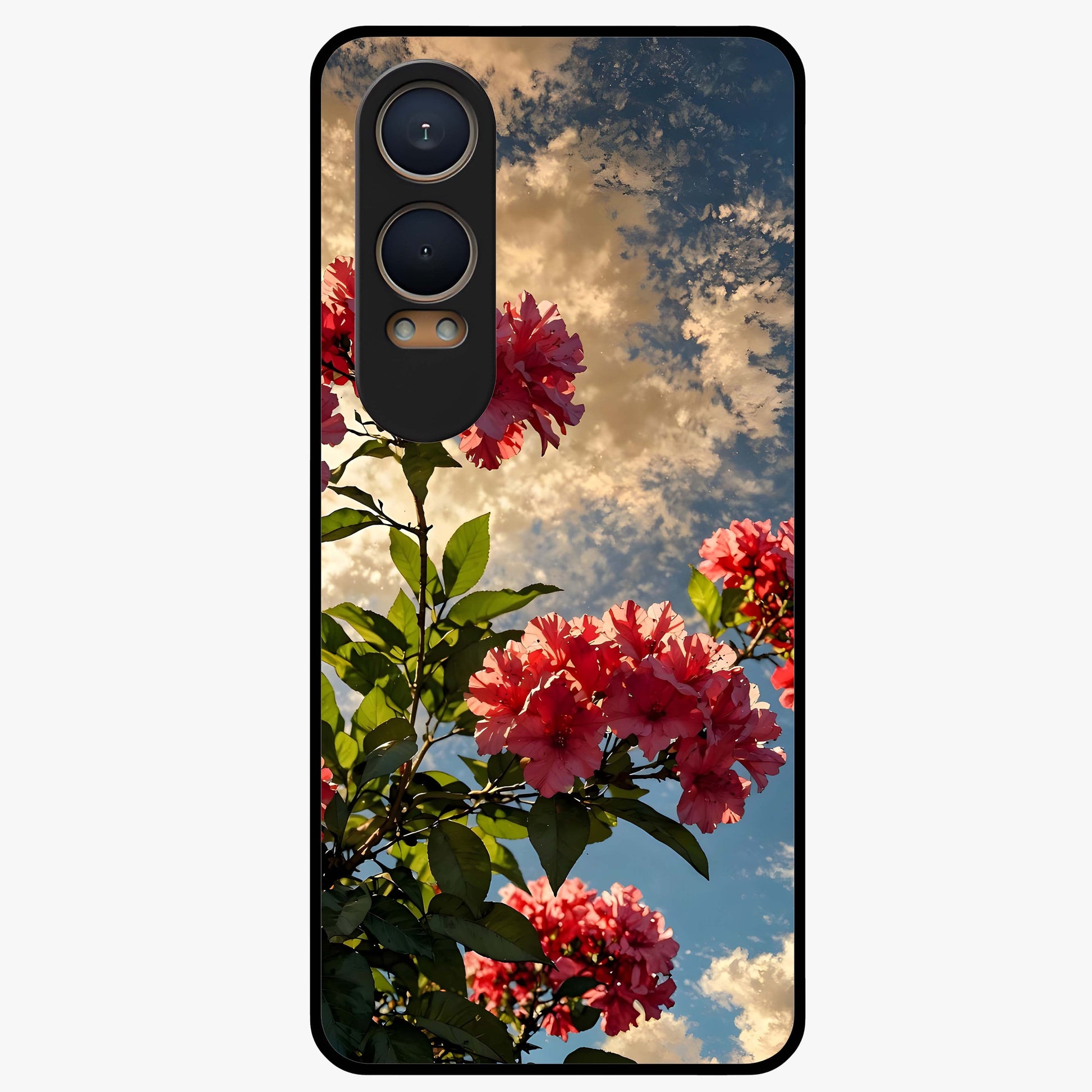 Moonlit Blossom Charm Glass Case for 1+Nord Ce 4 Lite elegant front view featuring floral artwork under soft moonlight tones