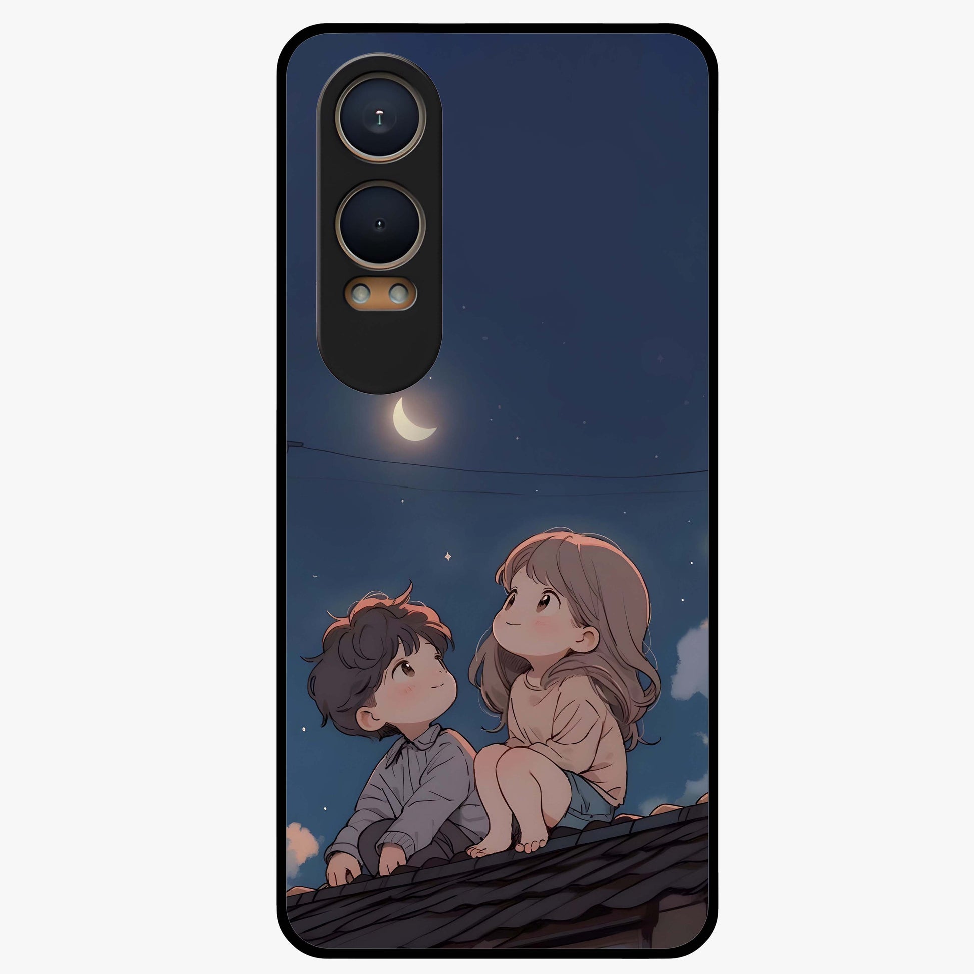 Moonlit Promise Together Glass Case for 1+Nord Ce 4 Lite romantic front view featuring couple inspired artwork in night tones