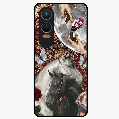 Moonlit Royal Stallion Glass Case for 1+Nord CE 4 Lite majestic front view featuring horse artwork under glowing moonlight