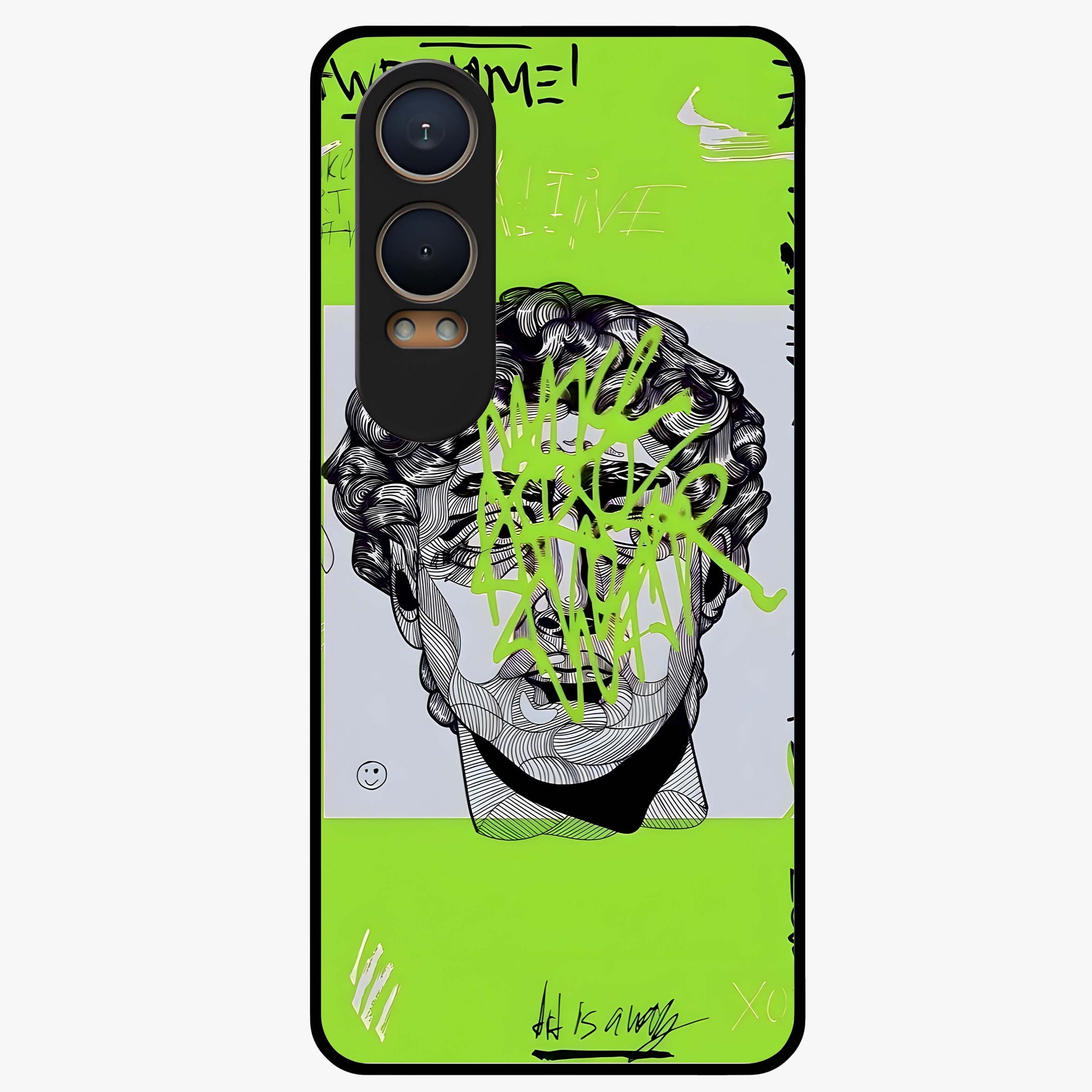 Neo Graffiti Rebellion Glass Case for 1+Nord CE 4 Lite edgy front view featuring bold graffiti style artwork
