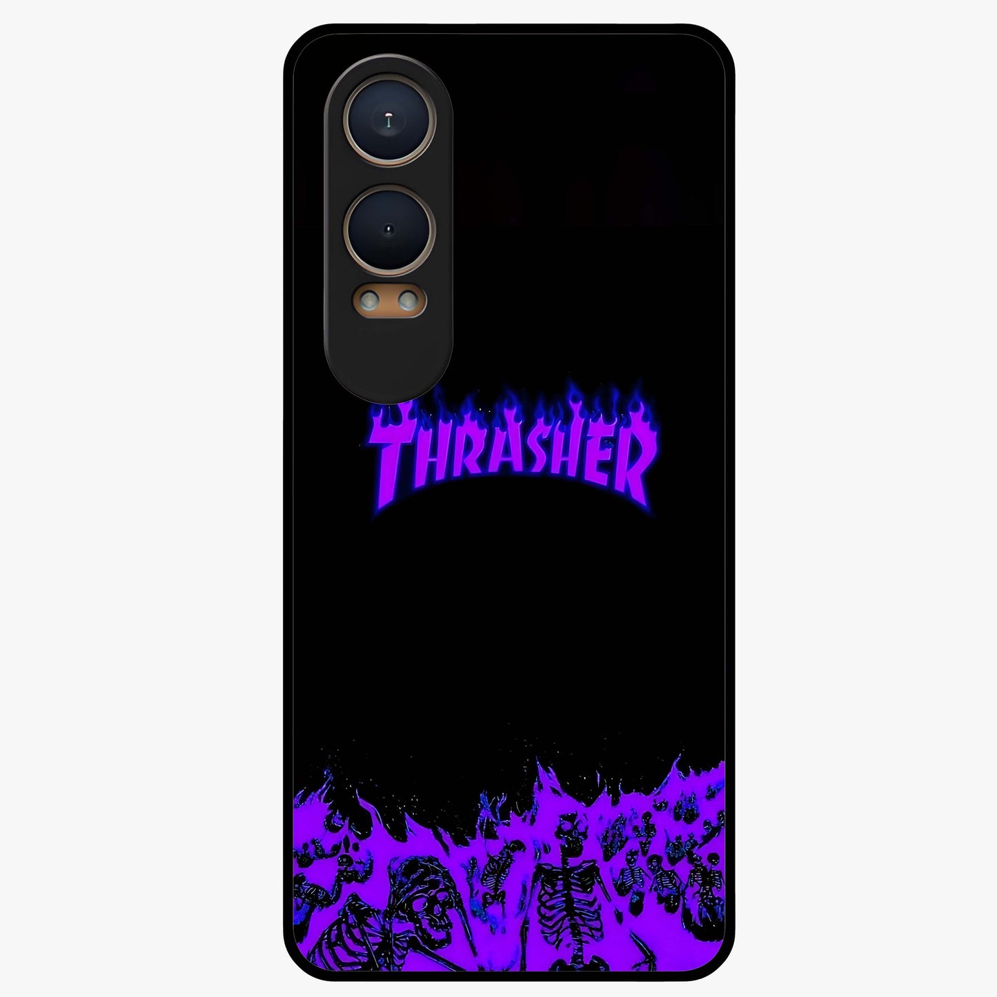 Neon Flame Riot Glass Case for 1+Nord CE 4 Lite intense front view featuring blazing neon flame artwork