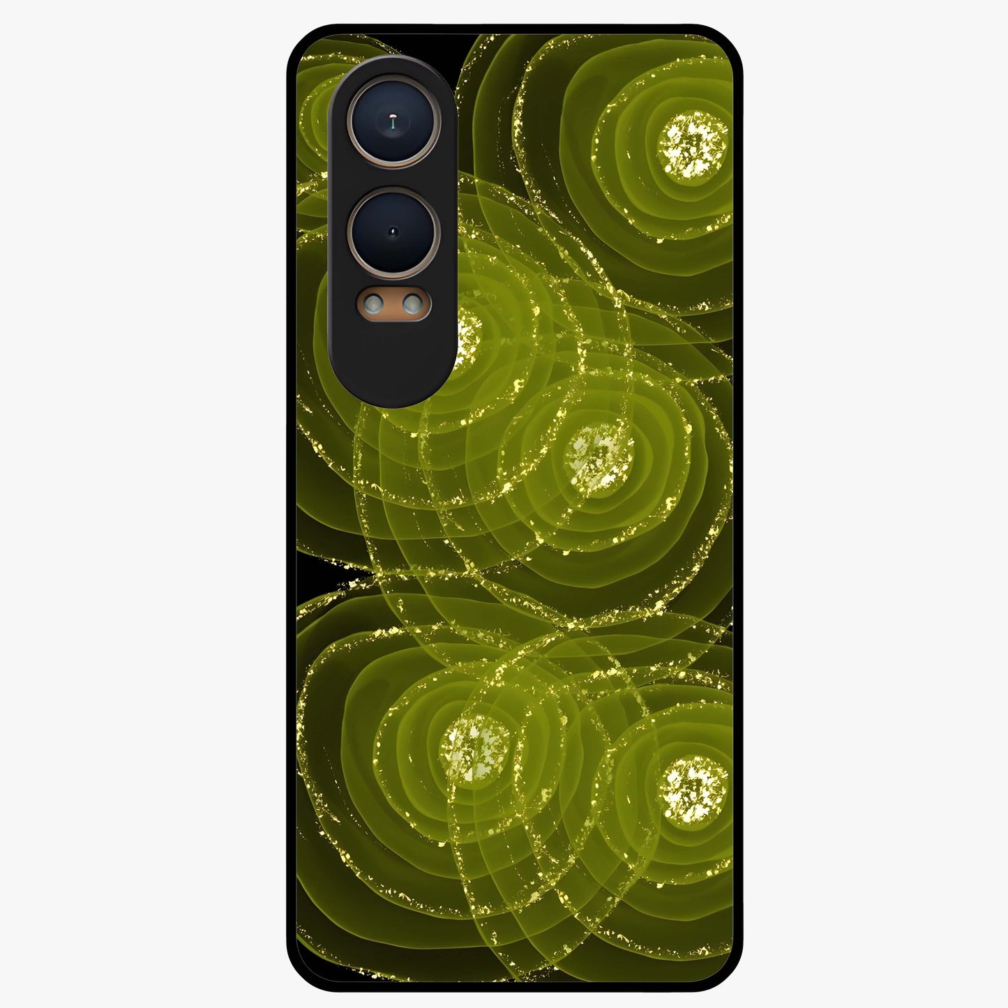 Neon Orbit Bloom Marble Glass Case for 1+Nord CE 4 Lite artistic front view featuring marble texture with neon orbit accents