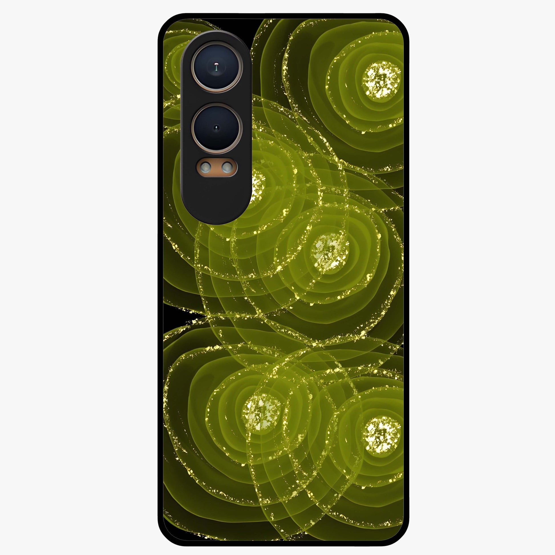 Neon Orbit Bloom Marble Glass Case for 1+Nord CE 4 Lite artistic front view featuring marble texture with neon orbit accents