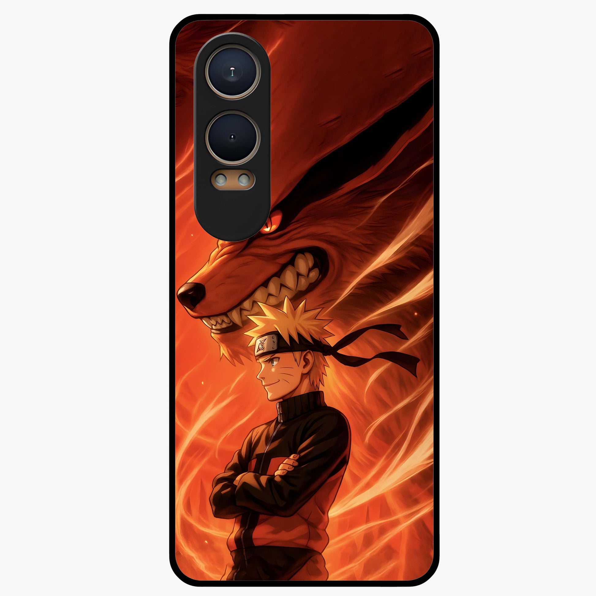 Nine Tails Legacy Glass Case for 1+Nord Ce 4 Lite powerful front view featuring legendary fox inspired artwork