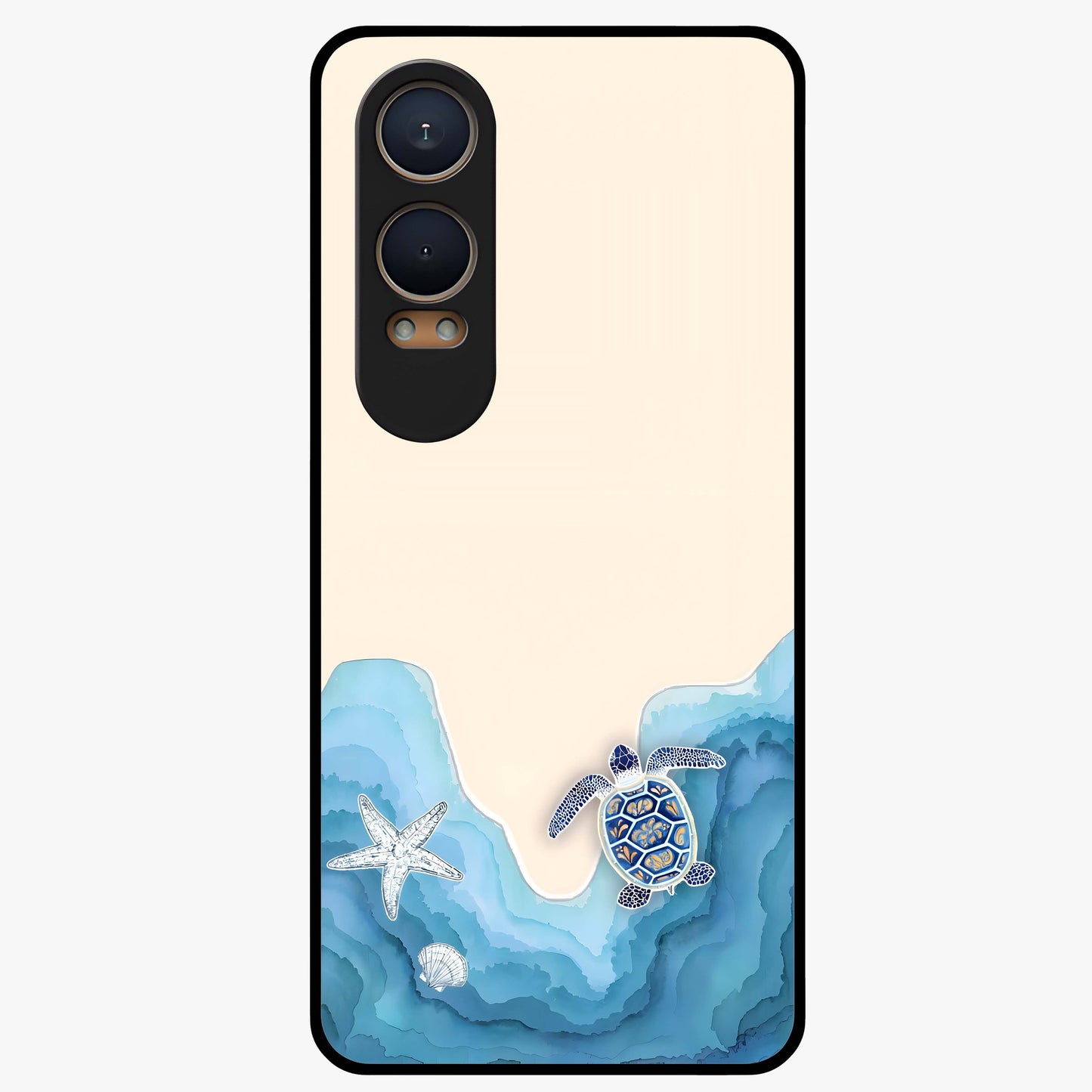 Ocean Drift Turtle Glass Case for 1+Nord CE 4 Lite serene front view featuring sea turtle artwork in calming ocean tones