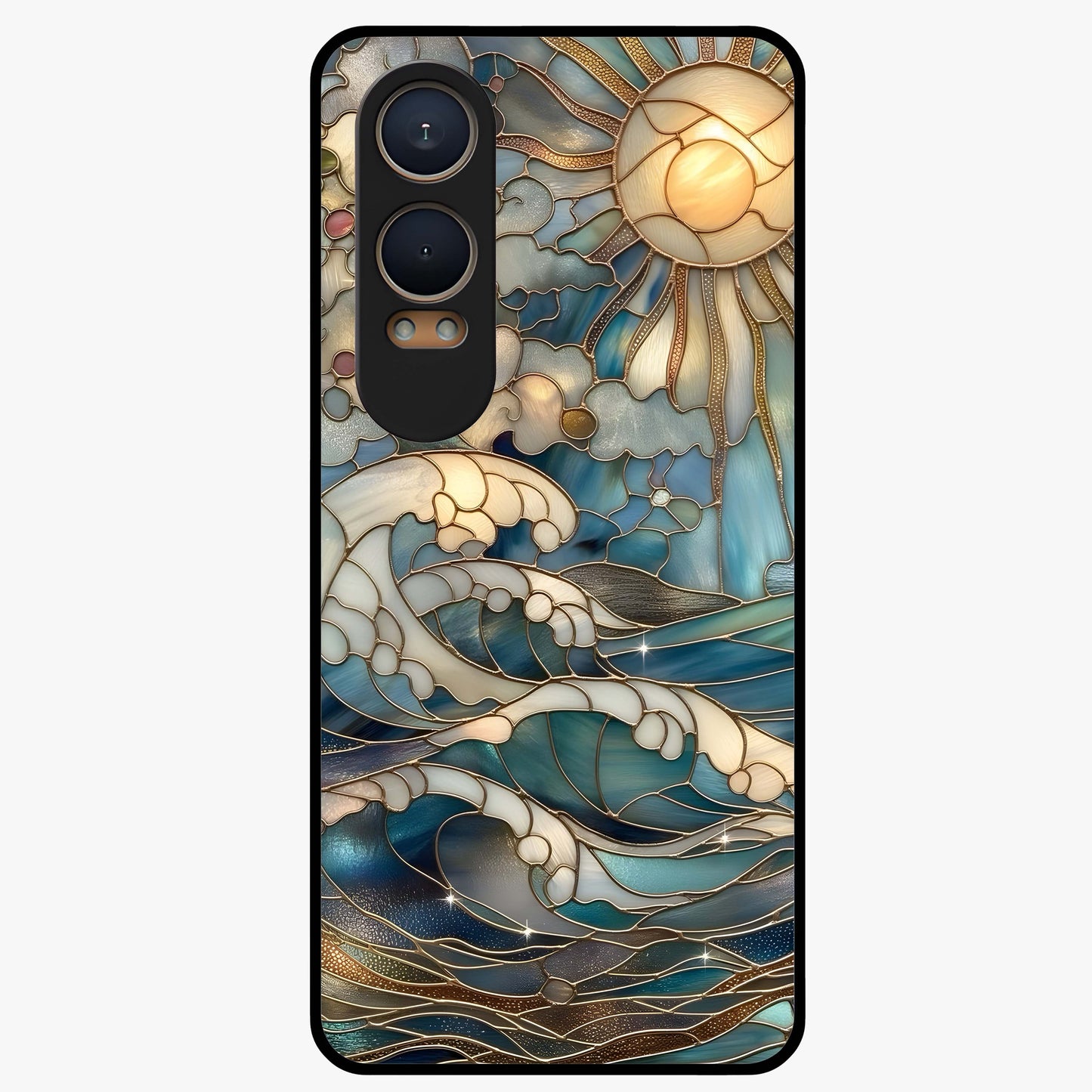 Ocean Mosaic Art Glass Case for 1+Nord Ce 4 Lite artistic front view featuring mosaic inspired ocean artwork