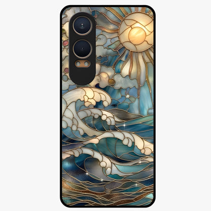 Ocean Mosaic Art Glass Case for 1+Nord Ce 4 Lite artistic front view featuring mosaic inspired ocean artwork