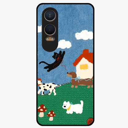 Pet Adventures Glass Case for 1+Nord CE 4 Lite playful front view featuring cute pet themed artwork