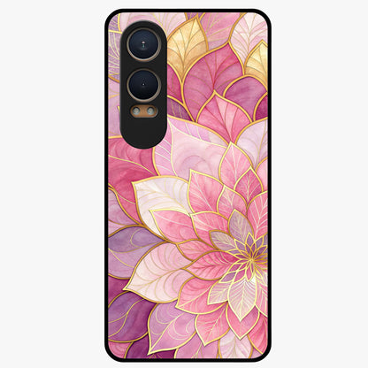 Petal Luxe Bloom Glass Case for 1+Nord CE 4 Lite luxurious front view featuring refined floral artwork with rich tones
