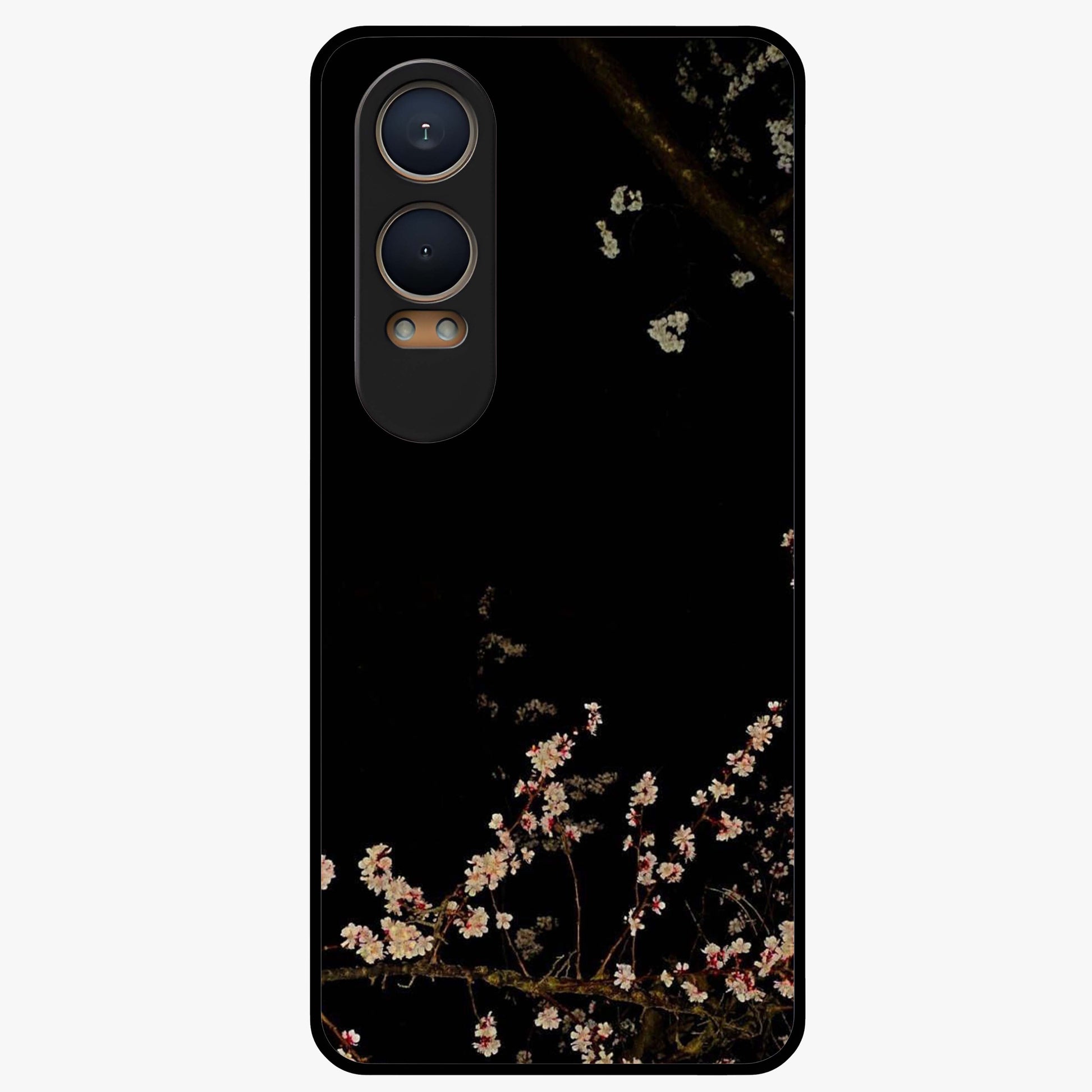 Petal Moon Light With Custom Name Glass Case for 1+Nord CE 4 Lite graceful front view featuring floral artwork under moonlight with personalized name design