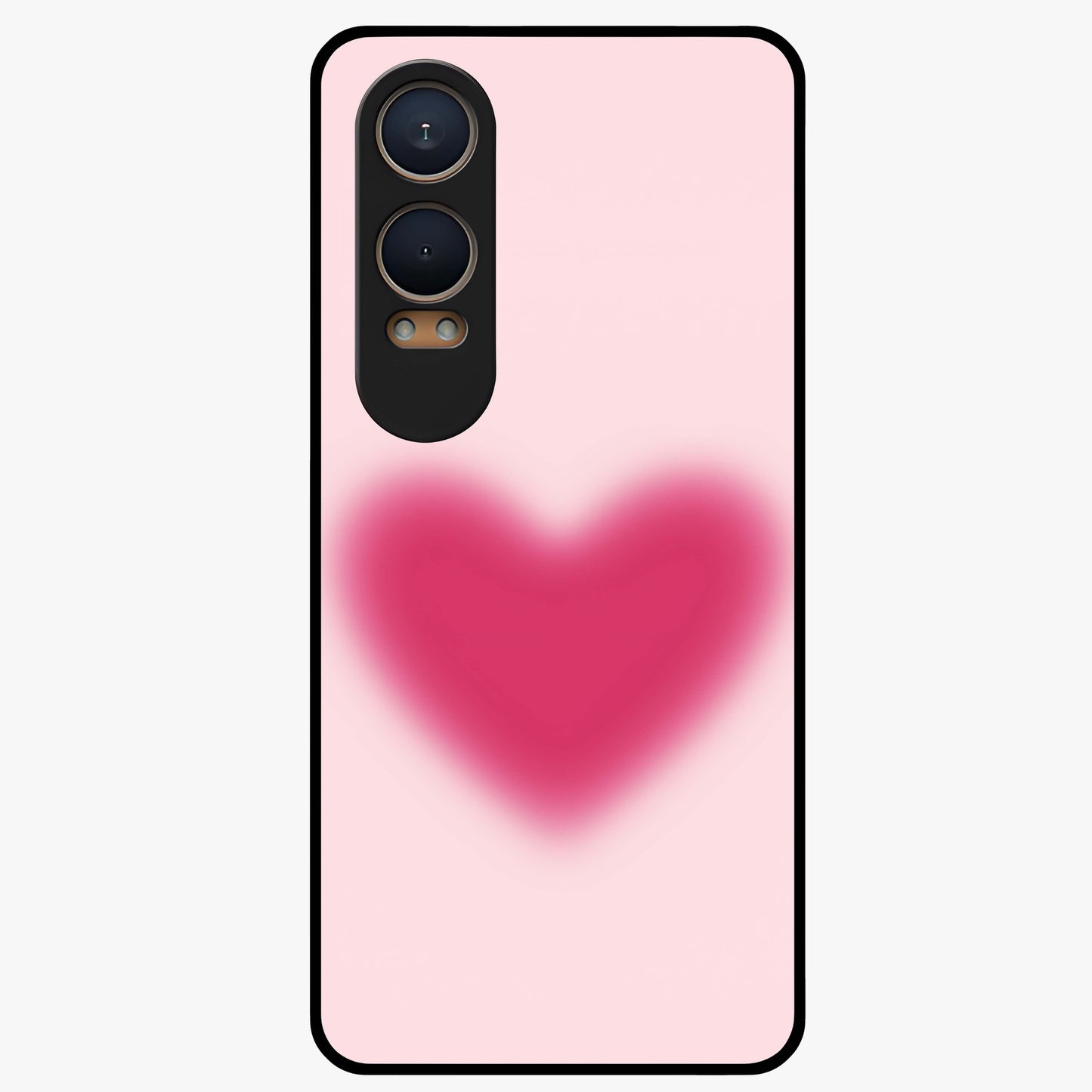 Pink Aura Heart Glass Case for 1+Nord Ce 4 Lite soft front view featuring glowing heart artwork in pastel pink tones