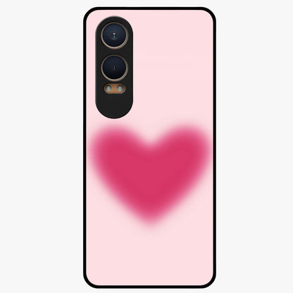 Pink Aura Heart Glass Case for 1+Nord Ce 4 Lite soft front view featuring glowing heart artwork in pastel pink tones