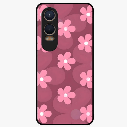 Pink Daisy Flower Pattern Glass Case for 1+Nord Ce 4 Lite cheerful front view featuring daisy floral artwork in pink tones