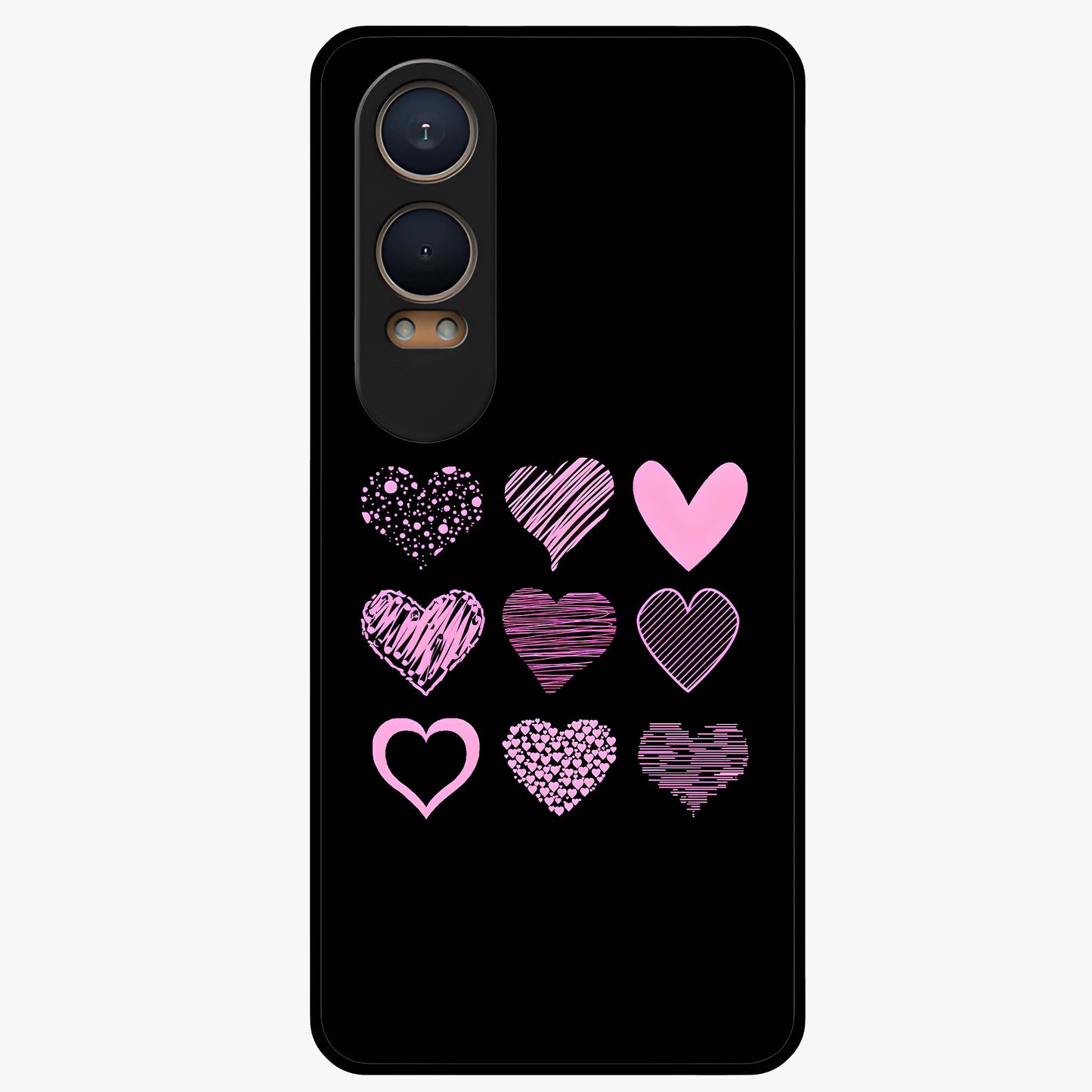 Pink Heart Aesthetic Glass Case for 1+Nord CE 4 Lite cute front view featuring minimal heart artwork in soft pink tones