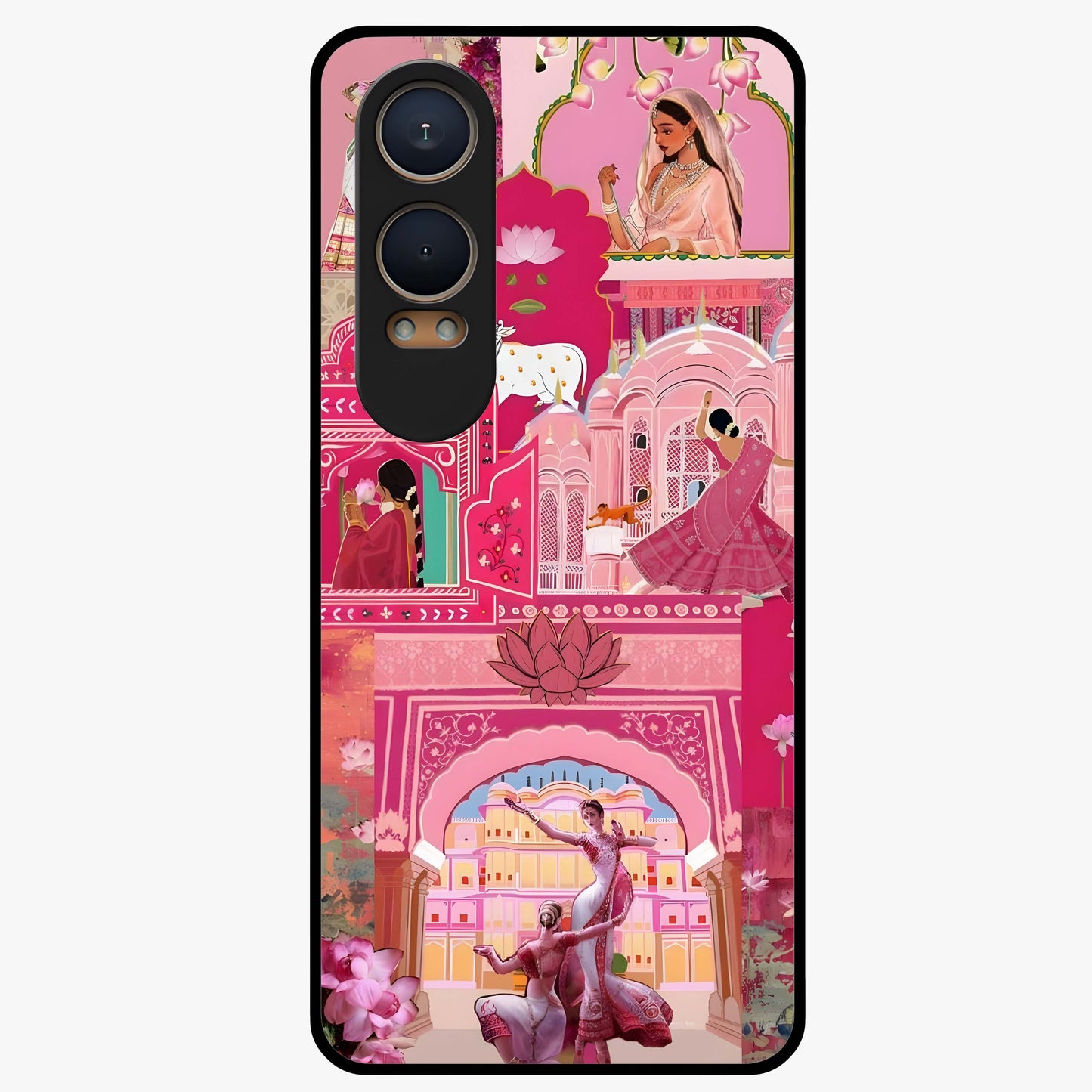 Pink Palace Muse Glass Case for 1+Nord CE 4 Lite elegant front view featuring palace inspired artwork in soft pink hues