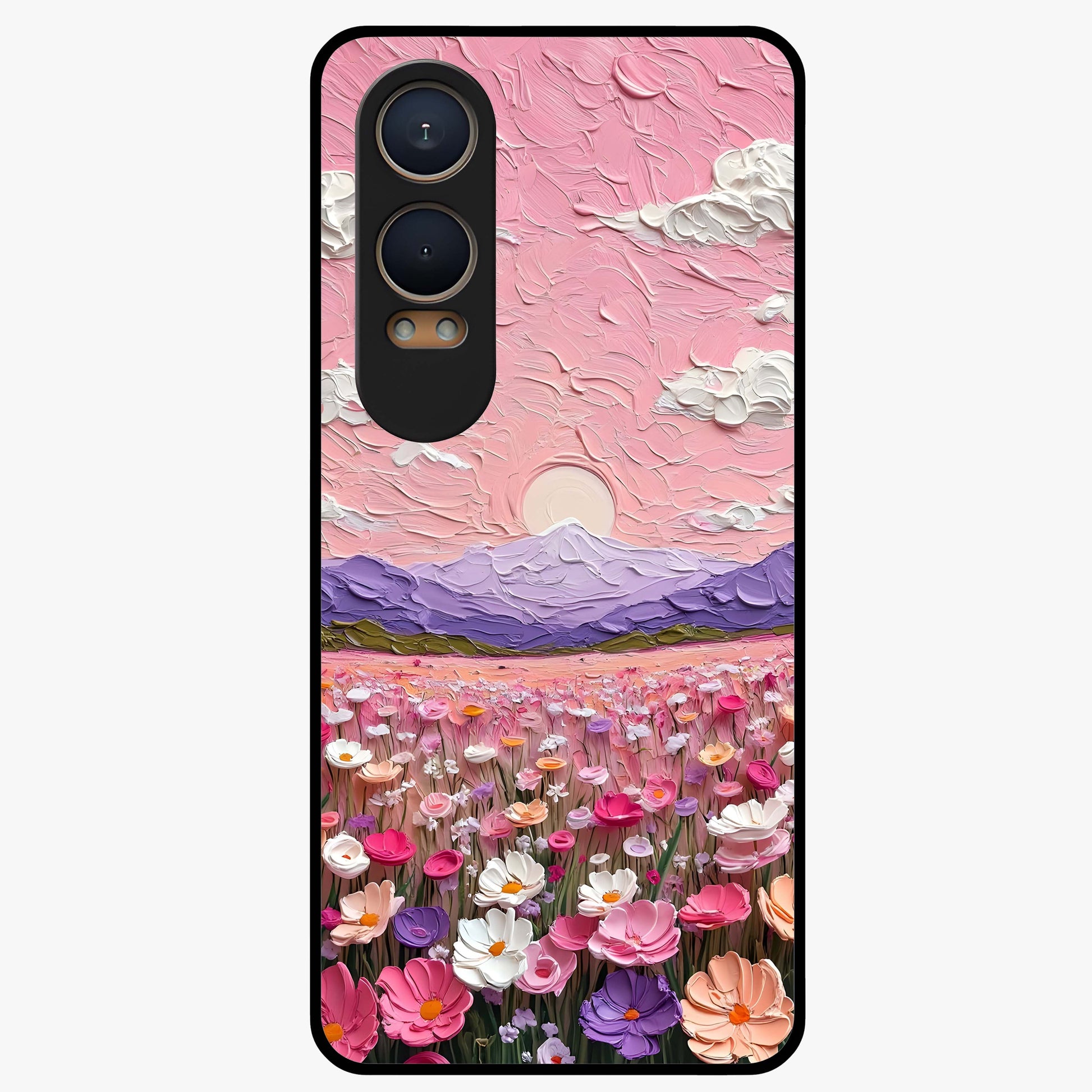 Pink Pastel Groovy Art Glass Case for 1+Nord Ce 4 Lite playful front view featuring groovy retro artwork in pastel pink tones