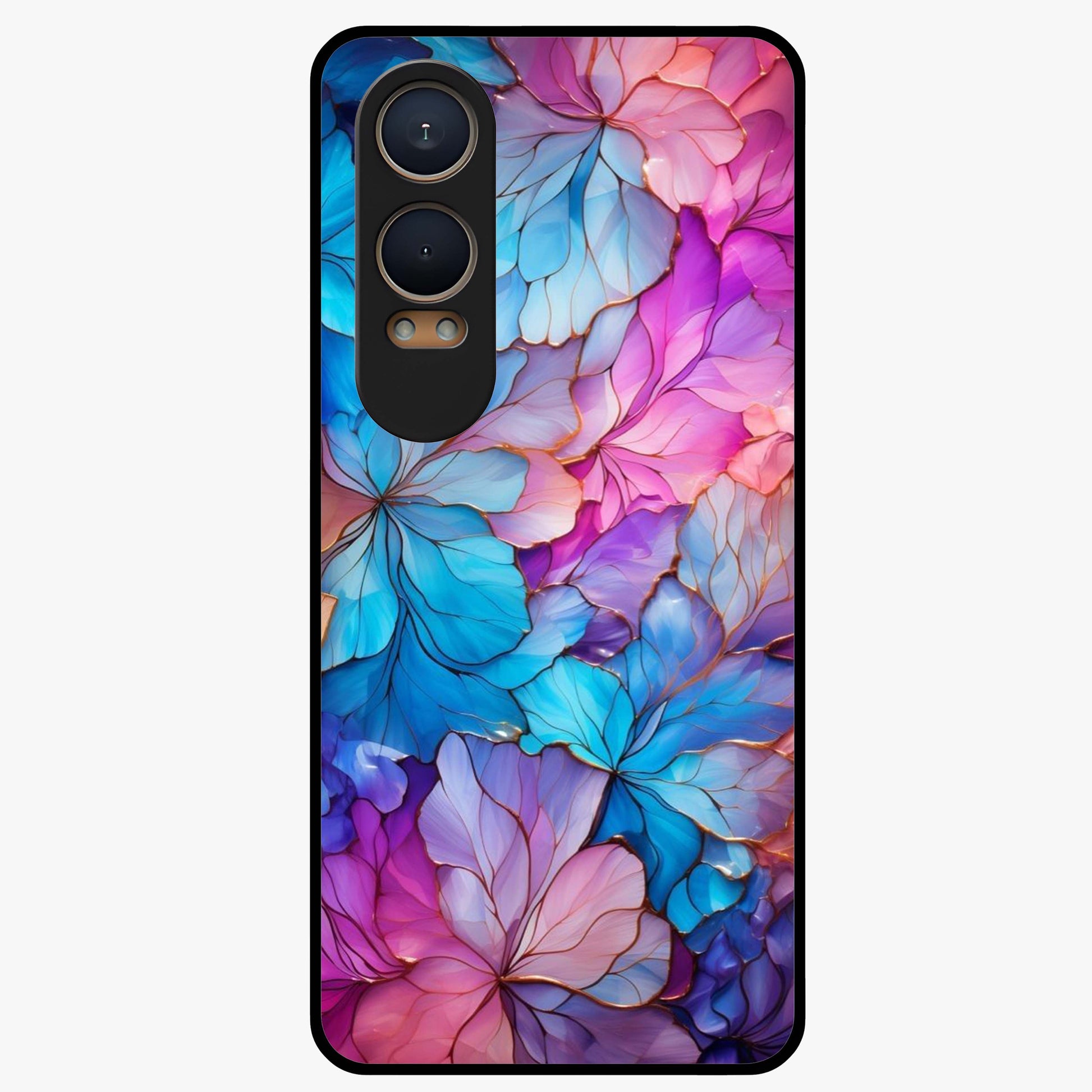 Radiant Floral Whirl Glass Case for 1+Nord Ce 4 Lite artistic front view featuring swirling floral artwork