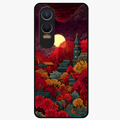 Red Scenery Hot Glass Case for 1+Nord CE 4 Lite dramatic front view featuring bold red landscape artwork