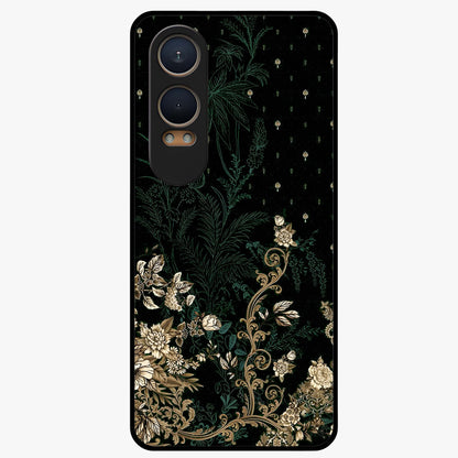 Regal Botanical Tapestry Glass Case for 1+Nord CE 4 Lite luxurious front view featuring intricate botanical tapestry artwork