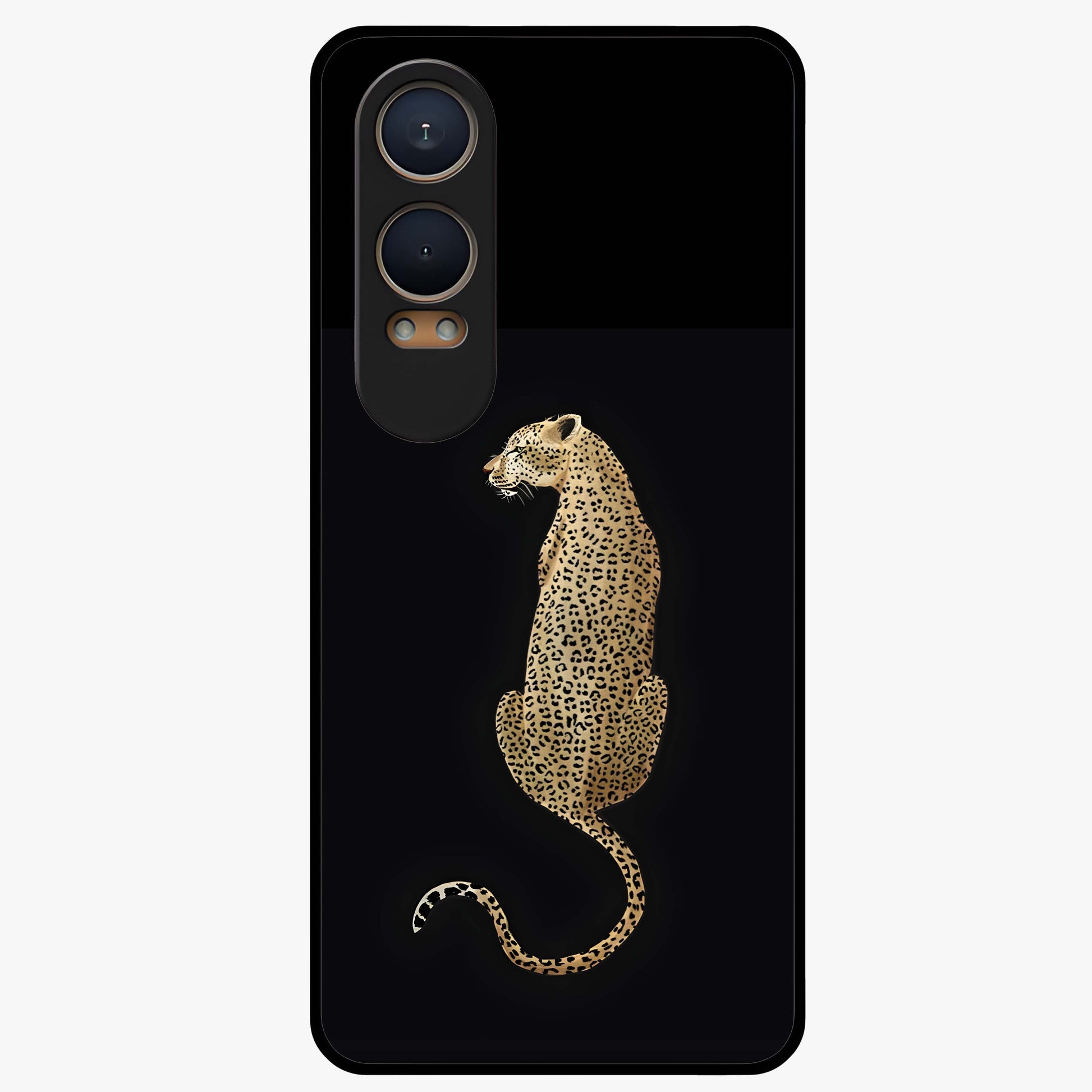 Regal Leopard Glass Case for 1+Nord CE 4 Lite bold front view featuring majestic leopard artwork with rich tones