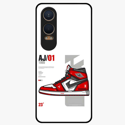 Retro Sneaker Blueprint Glass Case for 1+Nord CE 4 Lite bold front view featuring sneaker blueprint style artwork