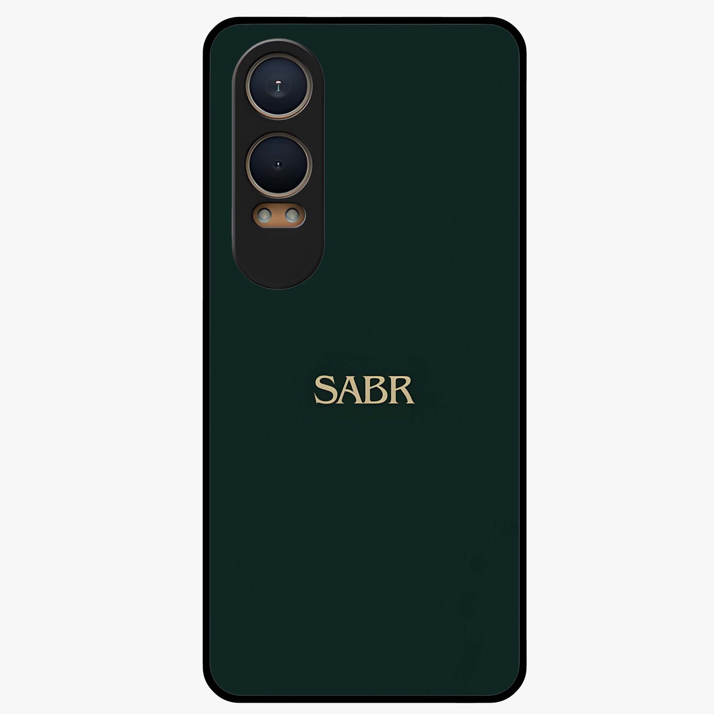 Sabr Minimal Patience Glass Case for 1+Nord CE 4 Lite clean front view featuring minimalist typography artwork
