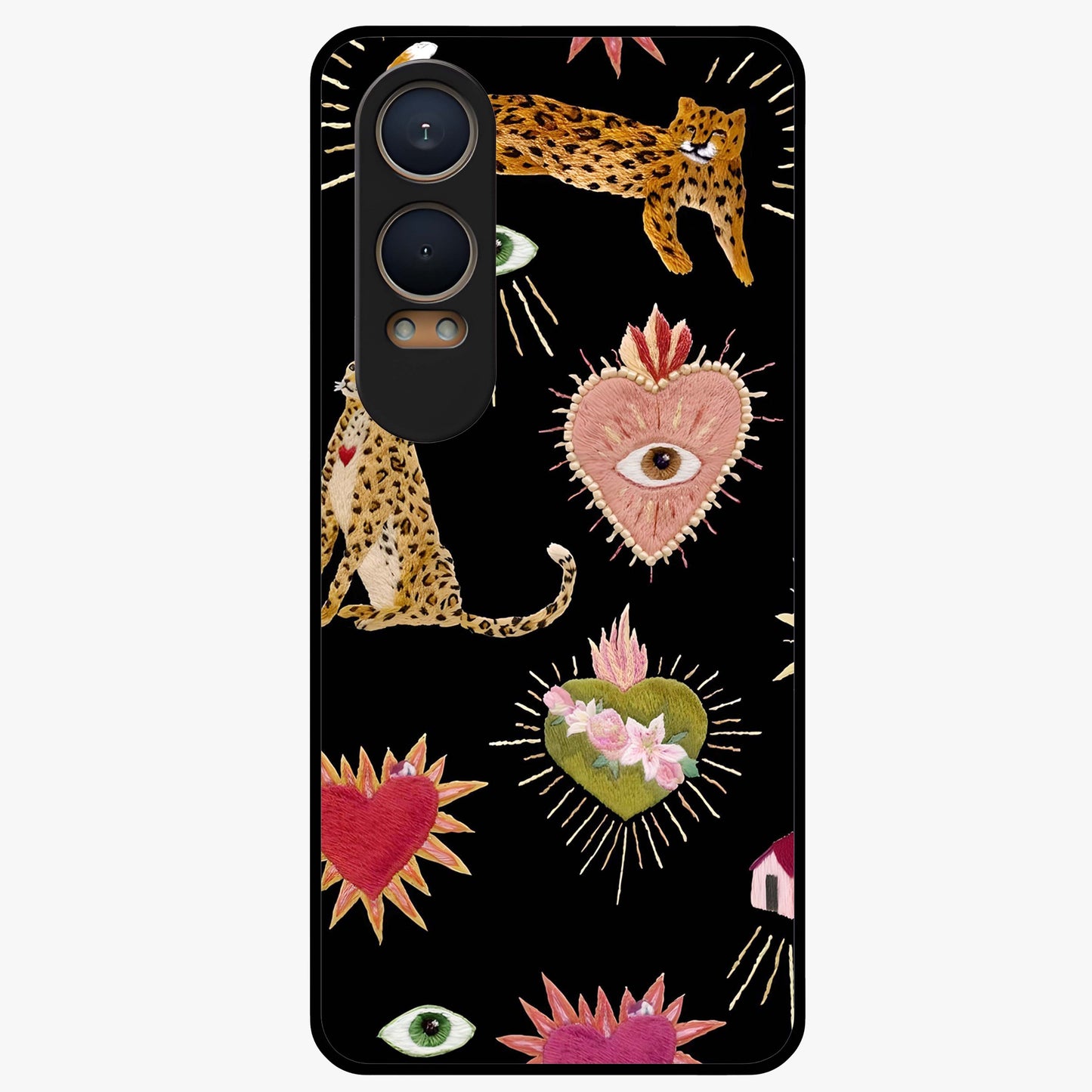 Sacred Jungle Heart Glass Case for 1+Nord CE 4 Lite vibrant front view featuring jungle inspired artwork with symbolic heart accents