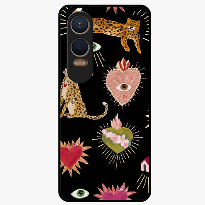 Sacred Jungle Heart Glass Case for 1+Nord CE 4 Lite vibrant front view featuring jungle inspired artwork with symbolic heart accents