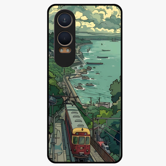 Seaside Train Ride Glass Case for 1+Nord Ce 4 Lite scenic front view featuring coastal train landscape artwork