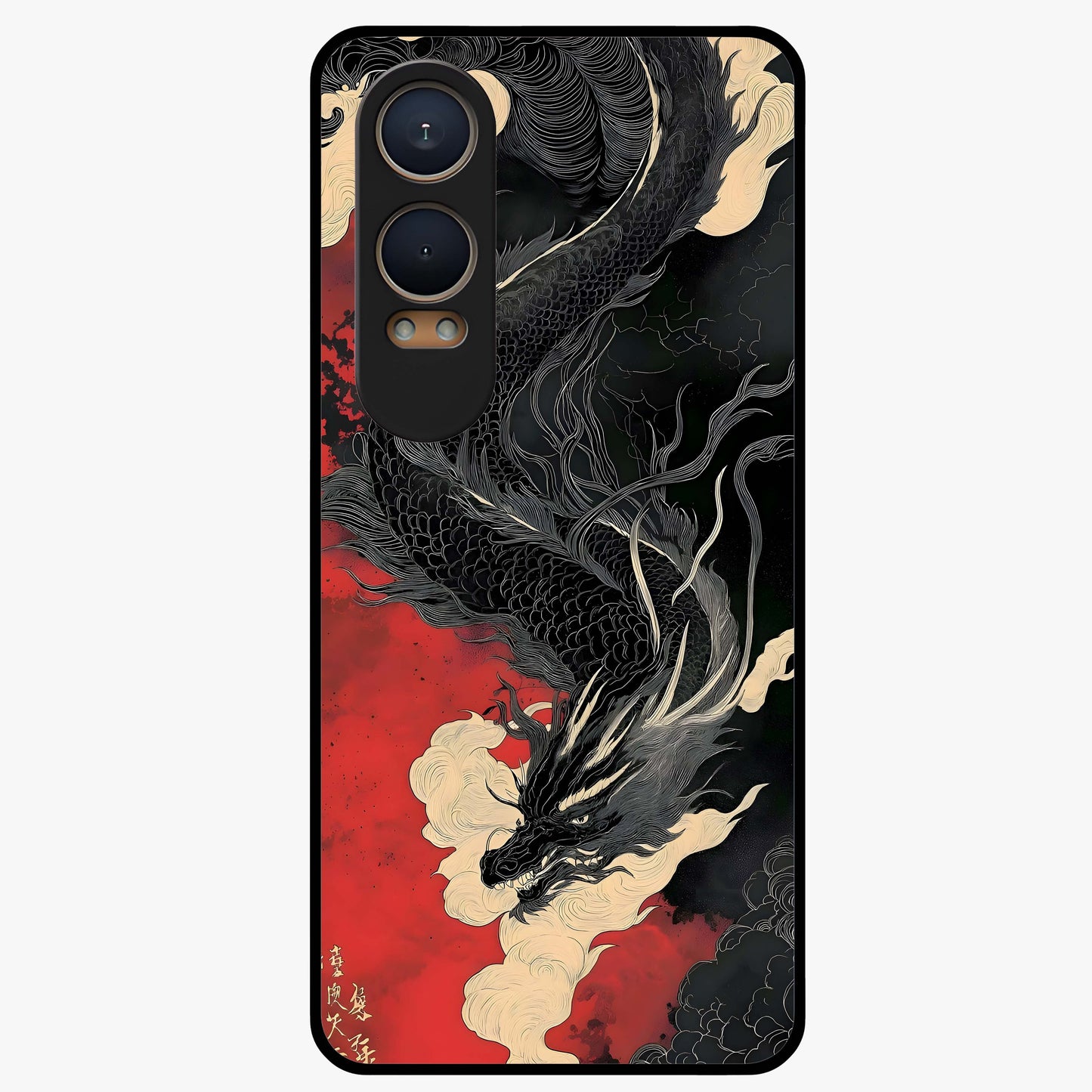 Shadow Dragon Fury Glass Case for 1+Nord CE 4 Lite intense front view featuring fierce dragon artwork in dark tones