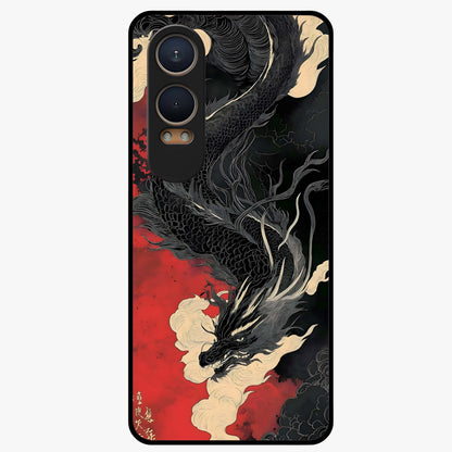 Shadow Dragon Fury Glass Case for 1+Nord CE 4 Lite intense front view featuring fierce dragon artwork in dark tones