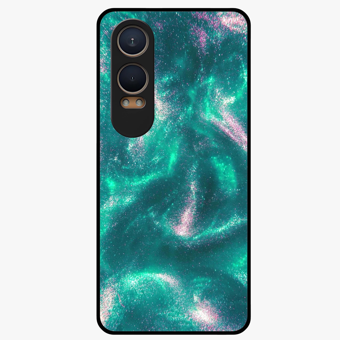 Shimmering Nebula Waves Glass Case for 1+Nord CE 4 Lite vibrant front view featuring cosmic wave artwork in glowing tones