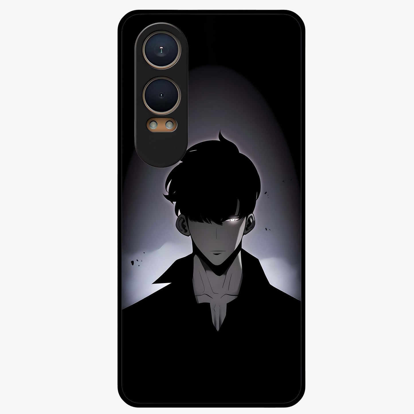 Silent Shadow Awakening Glass Case for 1+Nord CE 4 Lite intense front view featuring dark warrior inspired artwork