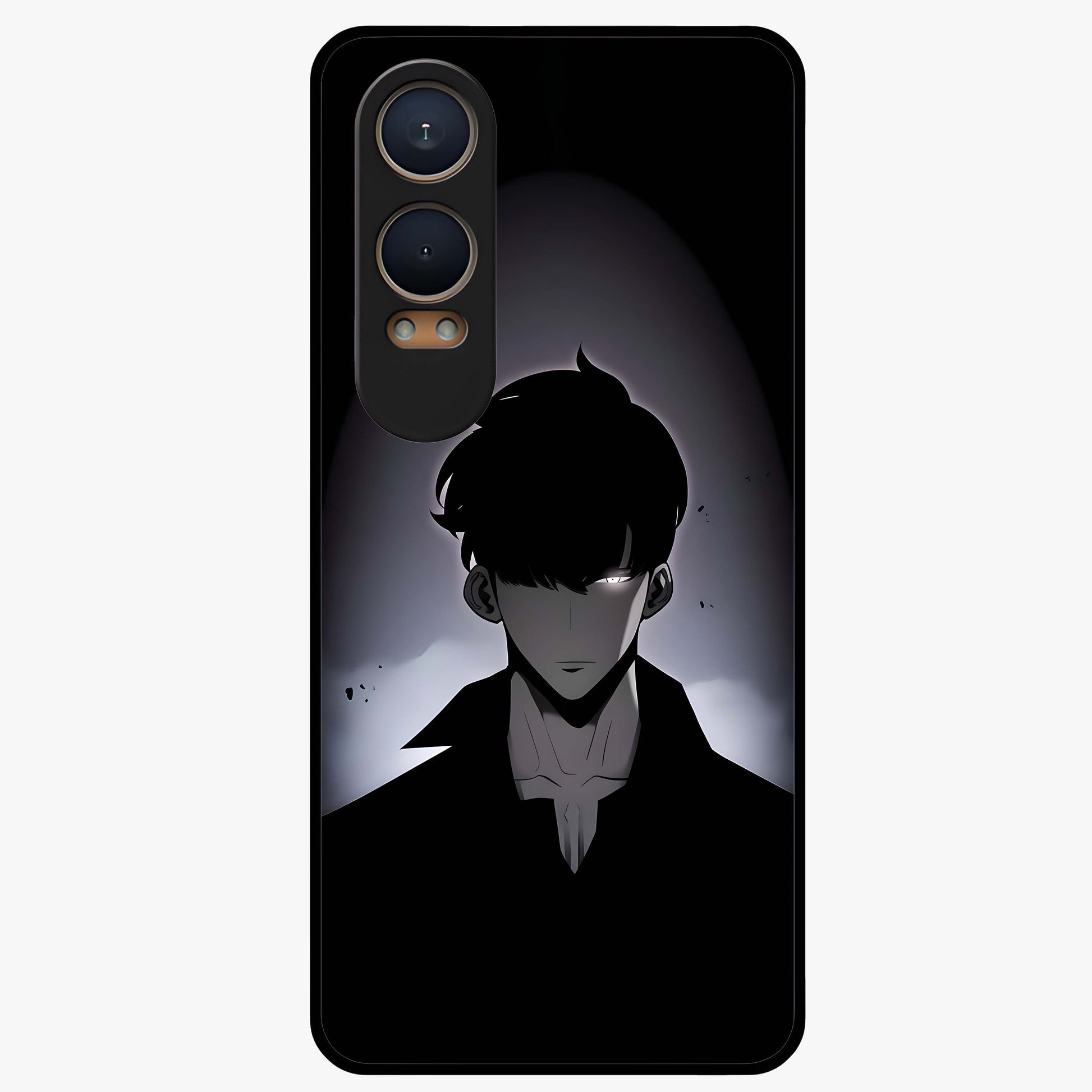 Silent Shadow Awakening Glass Case for 1+Nord CE 4 Lite intense front view featuring dark warrior inspired artwork