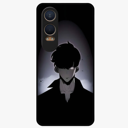 Silent Shadow Awakening Glass Case for 1+Nord CE 4 Lite intense front view featuring dark warrior inspired artwork