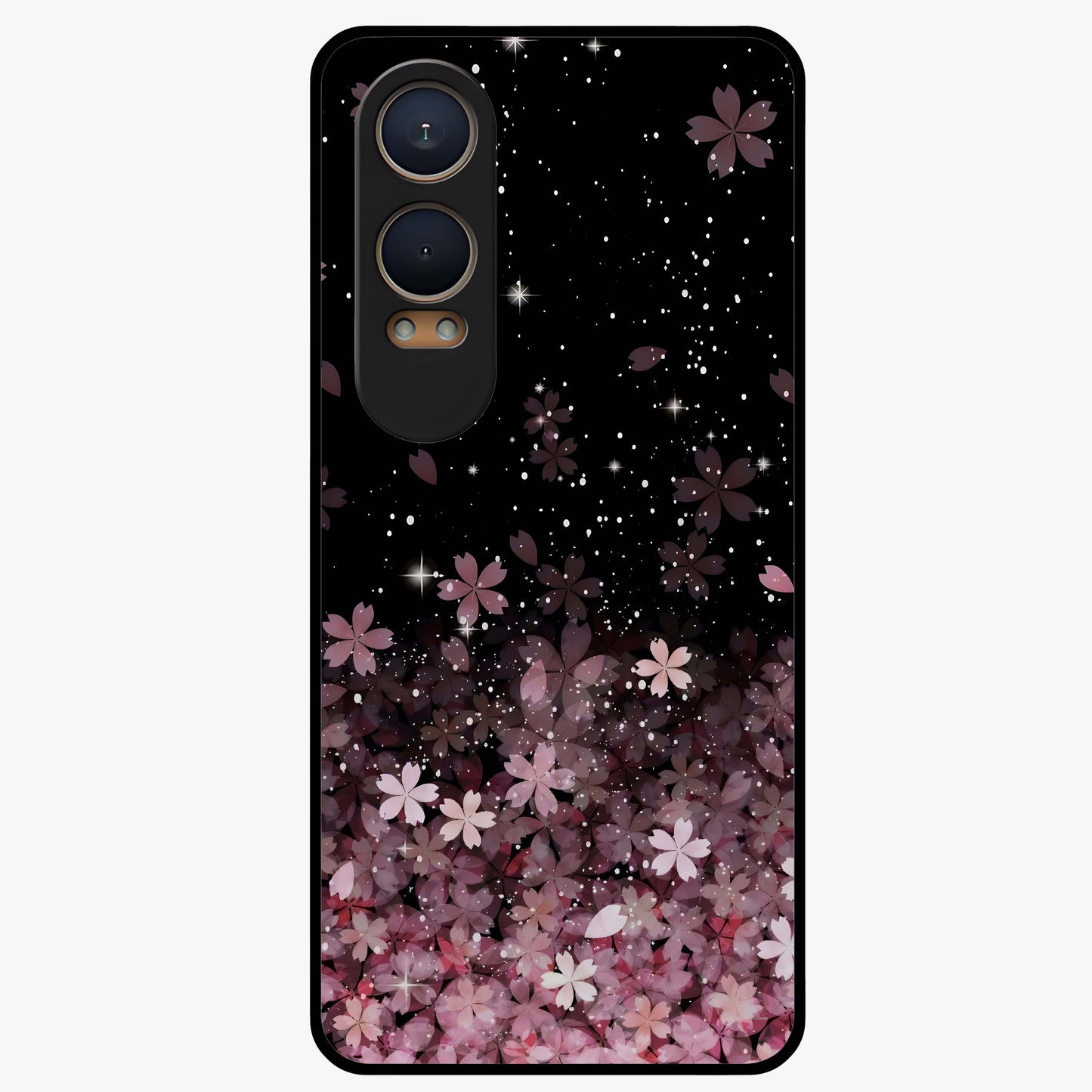 Small Starry Flowers Glass Case for 1+Nord CE 4 Lite charming front view featuring tiny floral artwork with star accents