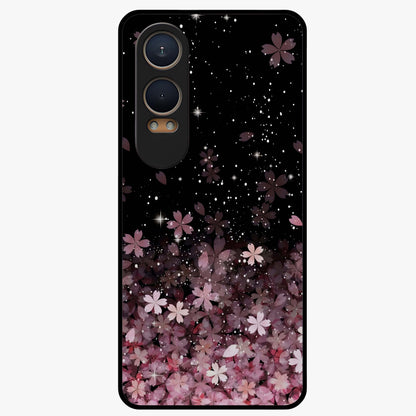 Small Starry Flowers Glass Case for 1+Nord CE 4 Lite charming front view featuring tiny floral artwork with star accents